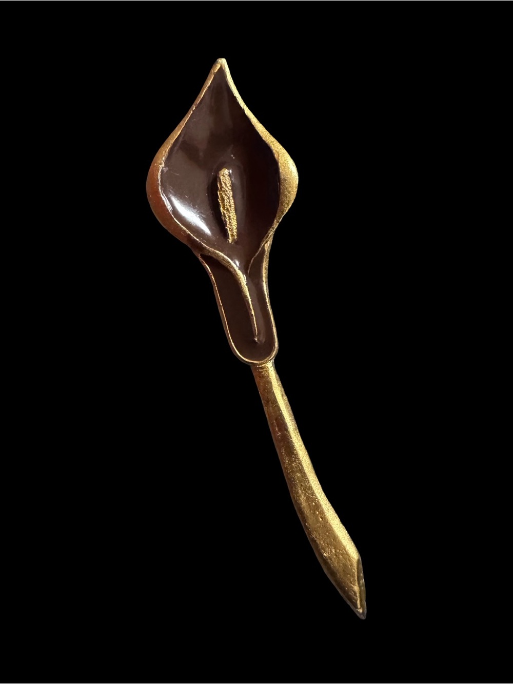 VINTAGE Gold and Brown Floral Calla Lily Brooch